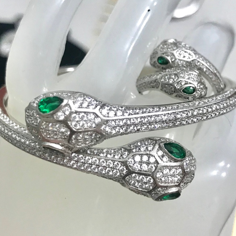 Two head snake 925 sterling topaz crystal ring